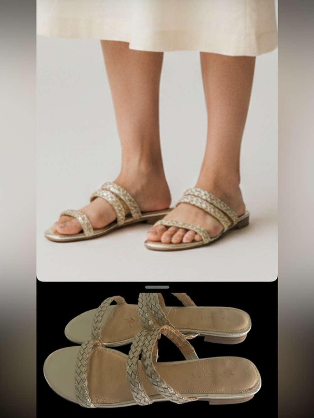 Talbots Braided triple strap Slide Gold Metallic Sandals size 10W